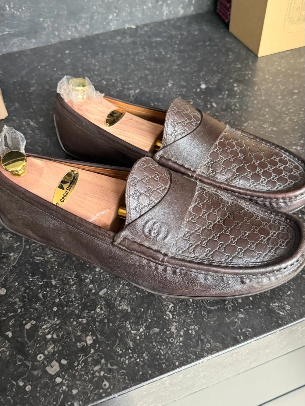 Gucci Men's Dark Brown Embossed GG Leather Loafers